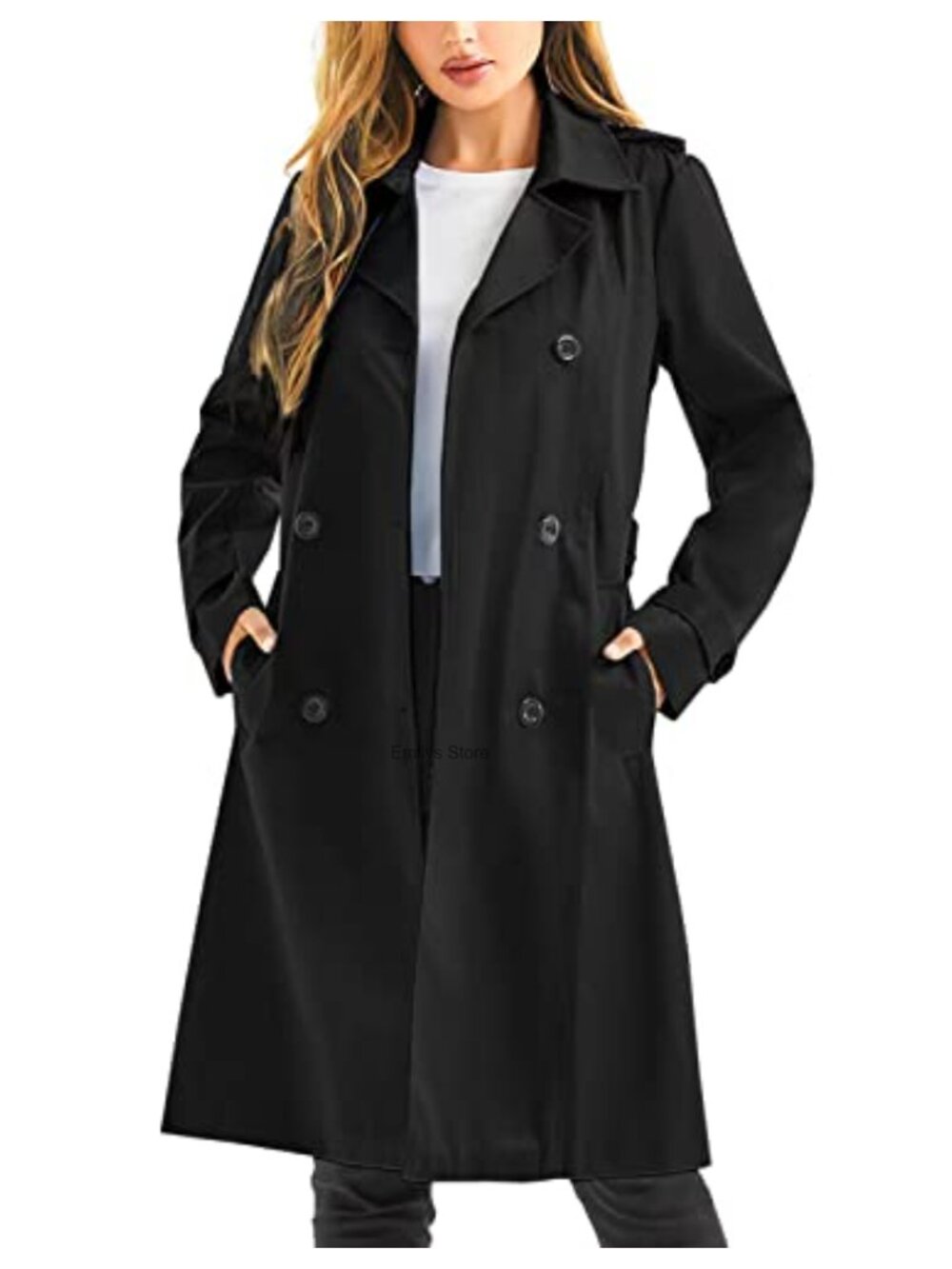 Waterproof Long Double Breasted Trench Coat Removable Hood Belted